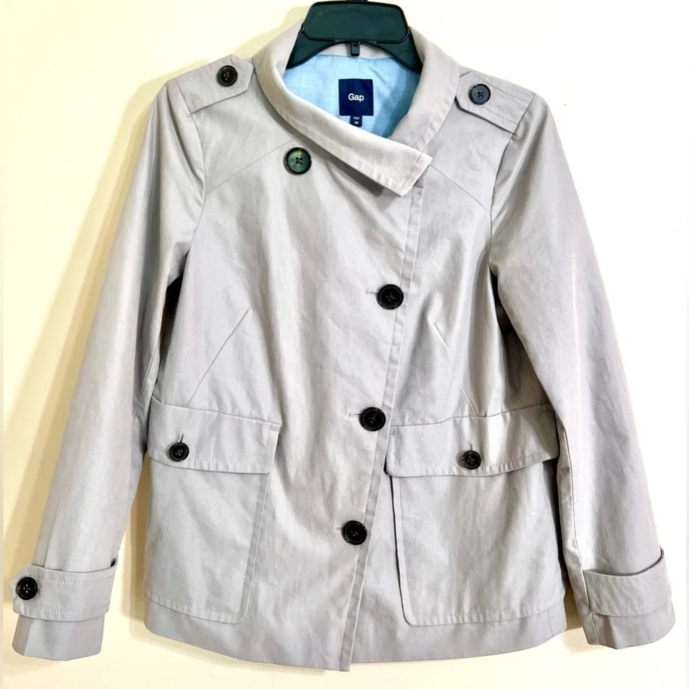 GAP Women’s Lightweight Button Up Gray Utility Jacket Size XS Preppy Classic